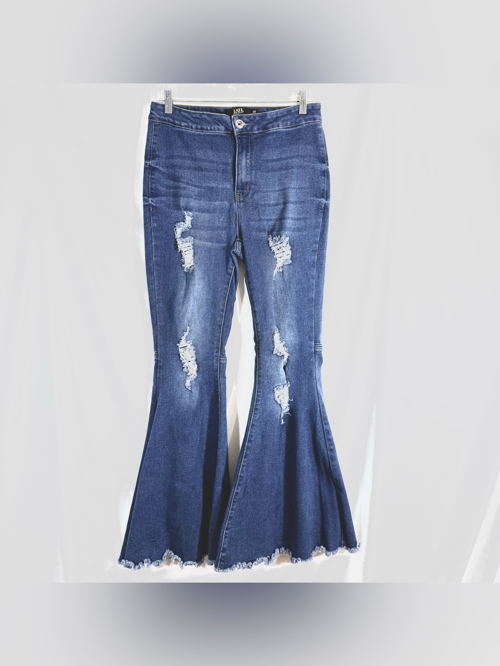 L&B Lucky & Blessed Flare Bell Bottoms High Rise Distressed Jeans With Raw Hem